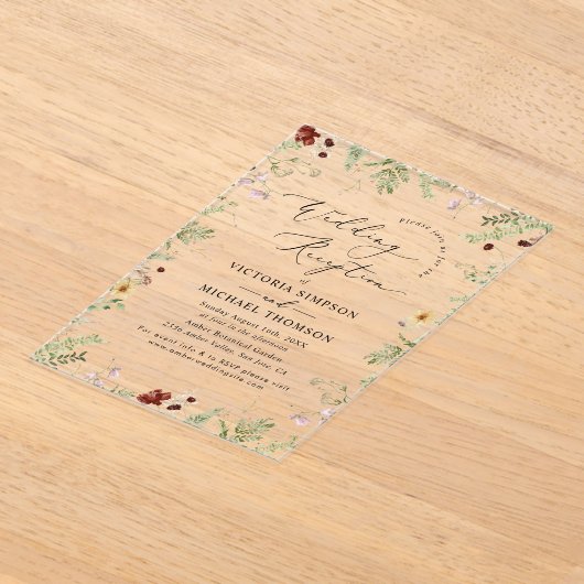 Moderne Boho Floral bruiloft receptie Acryl Uitnodigingen (Laagn)