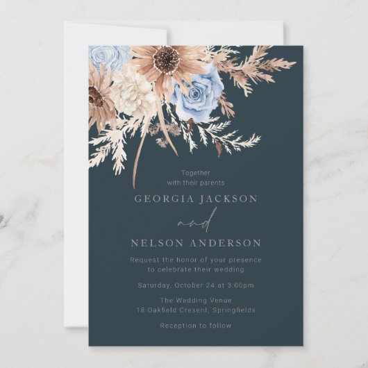 Moderne Boho Floral bruiloft uitnodiging (Voorkant)
