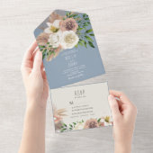 Moderne Boho Floral Dusty Blue Wedding All In One Uitnodiging (Afscheurbaar)