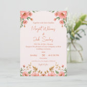 Moderne Boho Floral Dusty Peach Ivory Wedding Kaart (Staand voorkant)