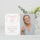 Moderne Boho Floral Foto 47e verjaardag uitnodigin Kaart (Staand voorkant)
