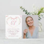 Moderne Boho Floral Foto 67e verjaardag uitnodigin Kaart (Staand voorkant)