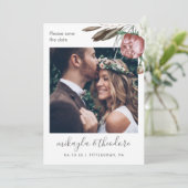 Moderne Boho Floral foto bruiloft Save The Date (Staand voorkant)