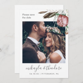 Moderne Boho Floral foto bruiloft Save The Date