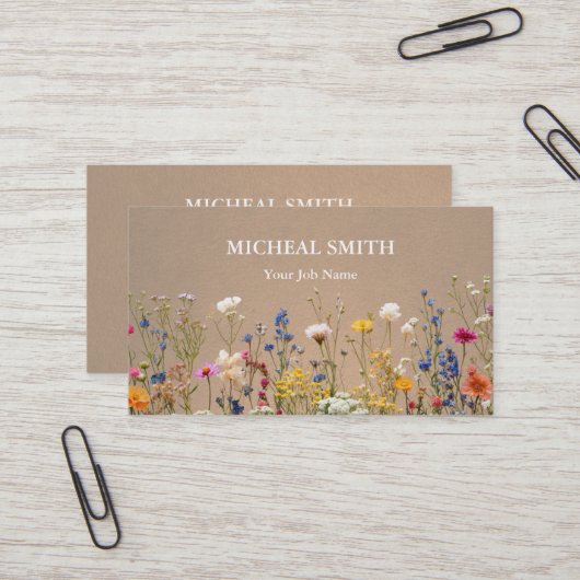 Moderne Boho Floral Kraft Visitekaartje (Voorkant / Achterkant in situ)