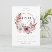 Moderne Boho Floral krans bruiloft Kaart (Staand voorkant)