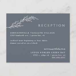 Moderne Boho Floral Outline in Deep Steel Blue Informatiekaartje