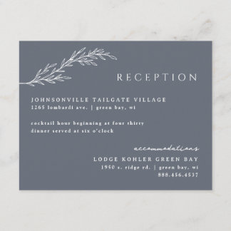 Moderne Boho Floral Outline in Deep Steel Blue Informatiekaartje