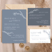 Moderne Boho Floral Outline in Dusty Blue Wedding Kaart