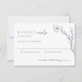 Moderne Boho Floral Outline in Dusty Blue Wedding RSVP Kaartje