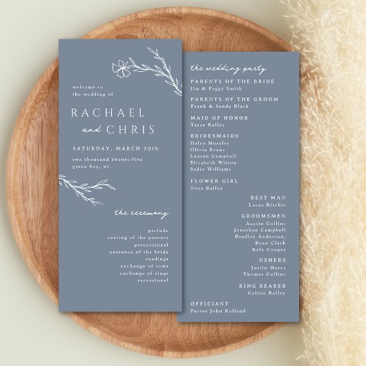 Moderne Boho Floral Outline in Dusty Steel Blue