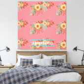 Moderne Boho Floral Pink Stretched Canvas Print (Insitu (Slaapkamer))