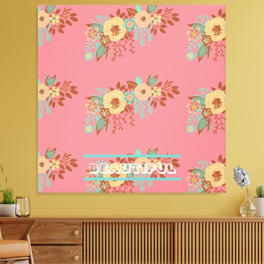Moderne Boho Floral Pink Stretched Canvas Print (Insitu (Woonkamer))