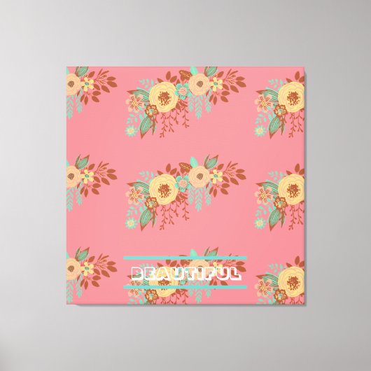 Moderne Boho Floral Pink Stretched Canvas Print (Voorkant)