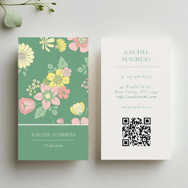 Moderne Boho Floral QR-code Visitekaartje