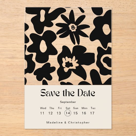 Moderne Boho Floral Wedding Save the Date Acryl Uitnodigingen (Voorkant)