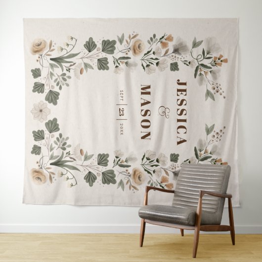 Moderne Boho Folk Bruiloft Achtergrond Decoratie Wandkleed (In Situ (horizontaal))