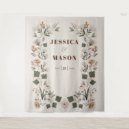 Moderne Boho Folk Bruiloft Achtergrond Decoratie Wandkleed (Voorkant)