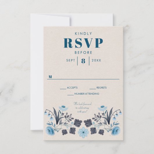 Moderne Boho Folk Bruiloft RSVP Reactiekaart Kaartje (Voorkant)