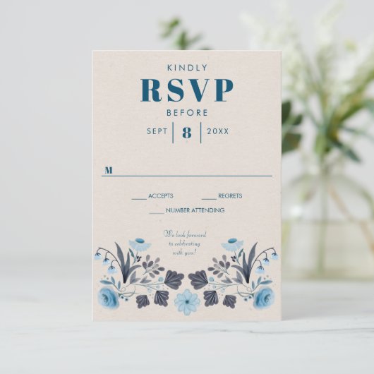Moderne Boho Folk Bruiloft RSVP-reactiekaart RSVP Kaartje (Staand voorkant)