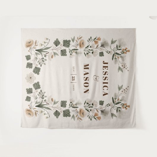 Moderne Boho Folk Bruiloftachtergrond Decoratie Wandkleed (Voorkant (horizontaal))