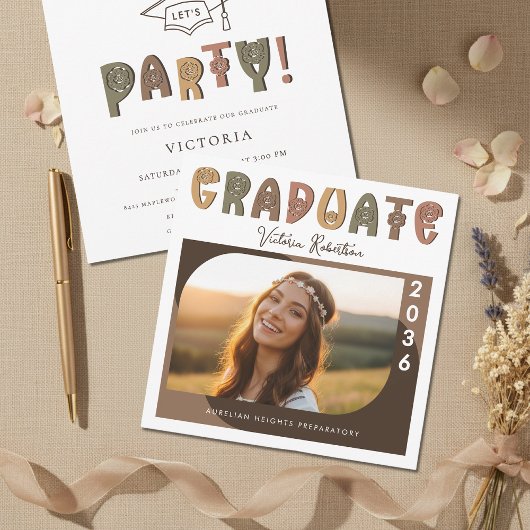 Moderne Boho Foto Afstudeeraankondiging Kaart