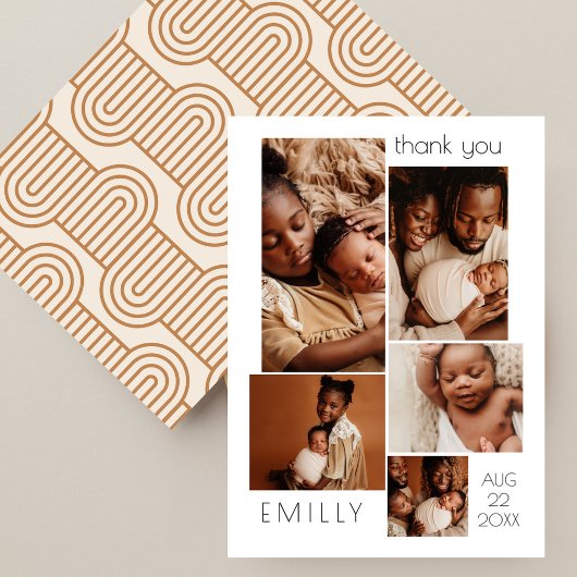Moderne Boho-foto-collage baby shower Bedankkaart