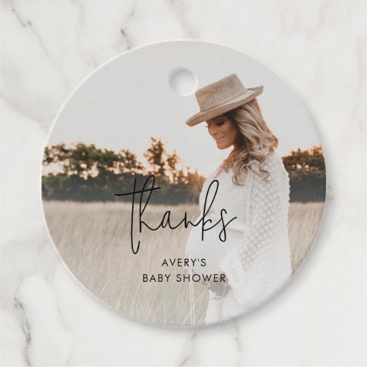 Moderne Boho foto dank u Baby shower Bedankjes Labels (Voorkant)