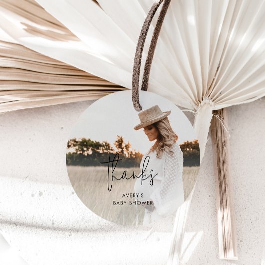 Moderne Boho foto dank u Baby shower Bedankjes Labels