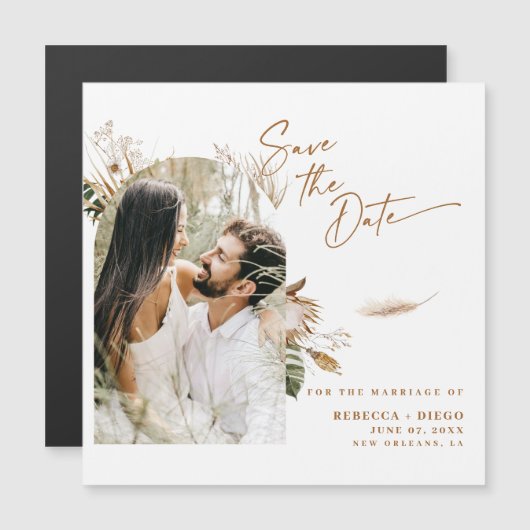 Moderne Boho-foto 'Save The Date'-magnetische kaar (Voorkant / Achterkant)