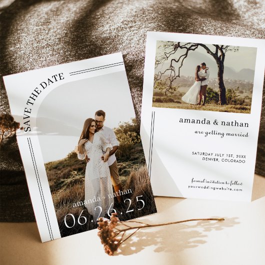 Moderne Boho-fototrouwdag Save The Date