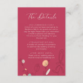 Moderne Boho Fuchsia Roze Lijn Kunst Bruiloft Deta Informatiekaartje (Voorkant)