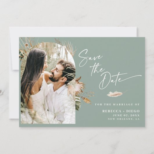 Moderne Boho Gebogen Foto Huwelijk Save The Date Aankondiging (Voorkant)