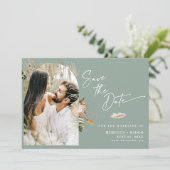 Moderne Boho Gebogen Foto Huwelijk Save The Date Aankondiging (Staand voorkant)
