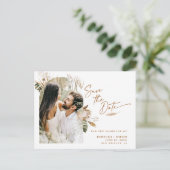 Moderne Boho Gebogen Foto Huwelijk Save The Date Aankondigingskaart (Staand voorkant)