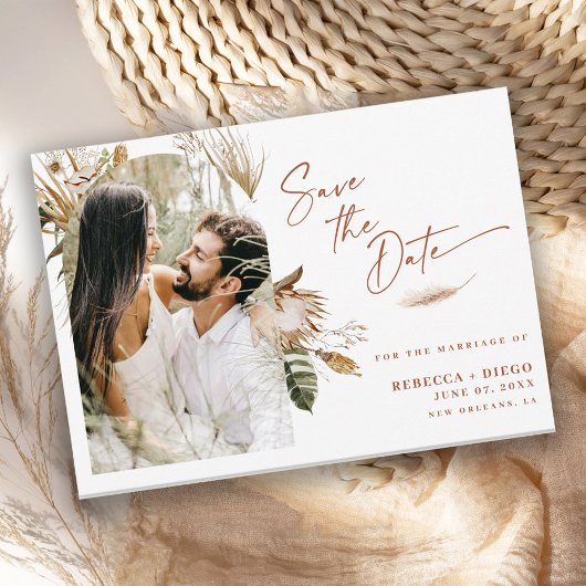 Moderne Boho Gebogen Foto Huwelijk Save The Date Aankondigingskaart