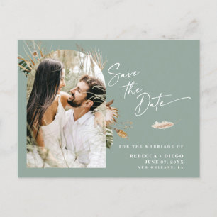 Moderne Boho Gebogen Foto Huwelijk Save The Date Aankondigingskaart