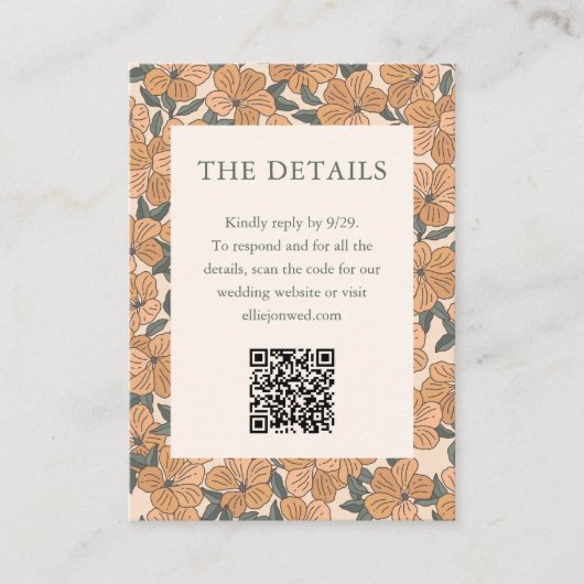 Moderne Boho Gele Bloem Bruiloft Herfst QR Code Informatiekaartje (Voorkant)