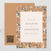 Moderne Boho Gele Bloem Bruiloft Herfst QR Code Save The Date (Voorkant / Achterkant)