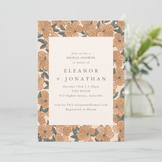 Moderne Boho Gele Bloemenkraam Bruidsdouche Kaart (Staand voorkant)