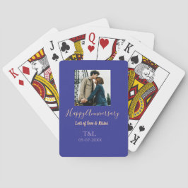 Moderne boho gelukkig jubileum voeg naam toe blauw pokerkaarten