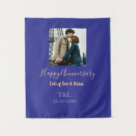 Moderne boho gelukkig jubileum voeg naam toe blauw wandkleed