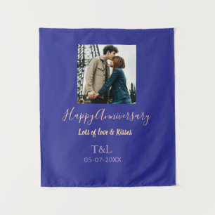 Moderne boho gelukkig jubileum voeg naam toe blauw wandkleed