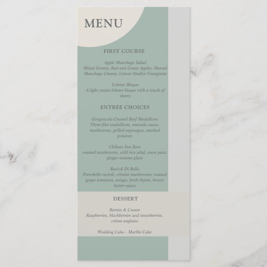 Moderne Boho Geometrische Abstracte Groen Grijs Ta Menu (Voorkant)