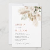 moderne boho greenery pampas gras bruiloft kaart (Voorkant)