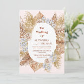 moderne boho greenery pampas gras bruiloft kaart (Staand voorkant)