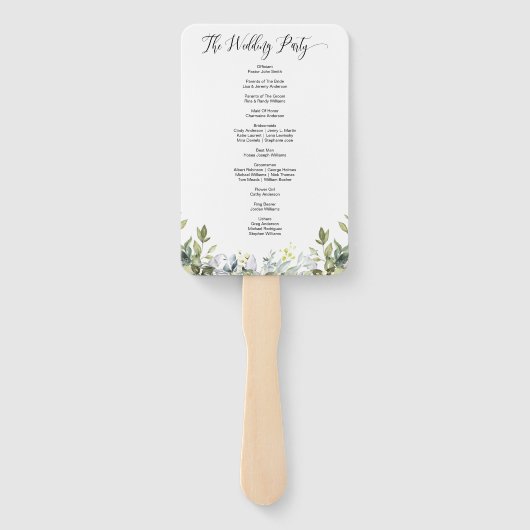 Moderne Boho Greenery Wedding Program Fan Handwaaier (Achterkant)