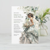 Moderne boho groen eucalyptus bruid met sluier kaart (Staand voorkant)