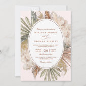 moderne boho groen pampas gras qr code bruiloft kaart (Voorkant)