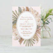 moderne boho groen pampas gras qr code bruiloft kaart (Staand voorkant)